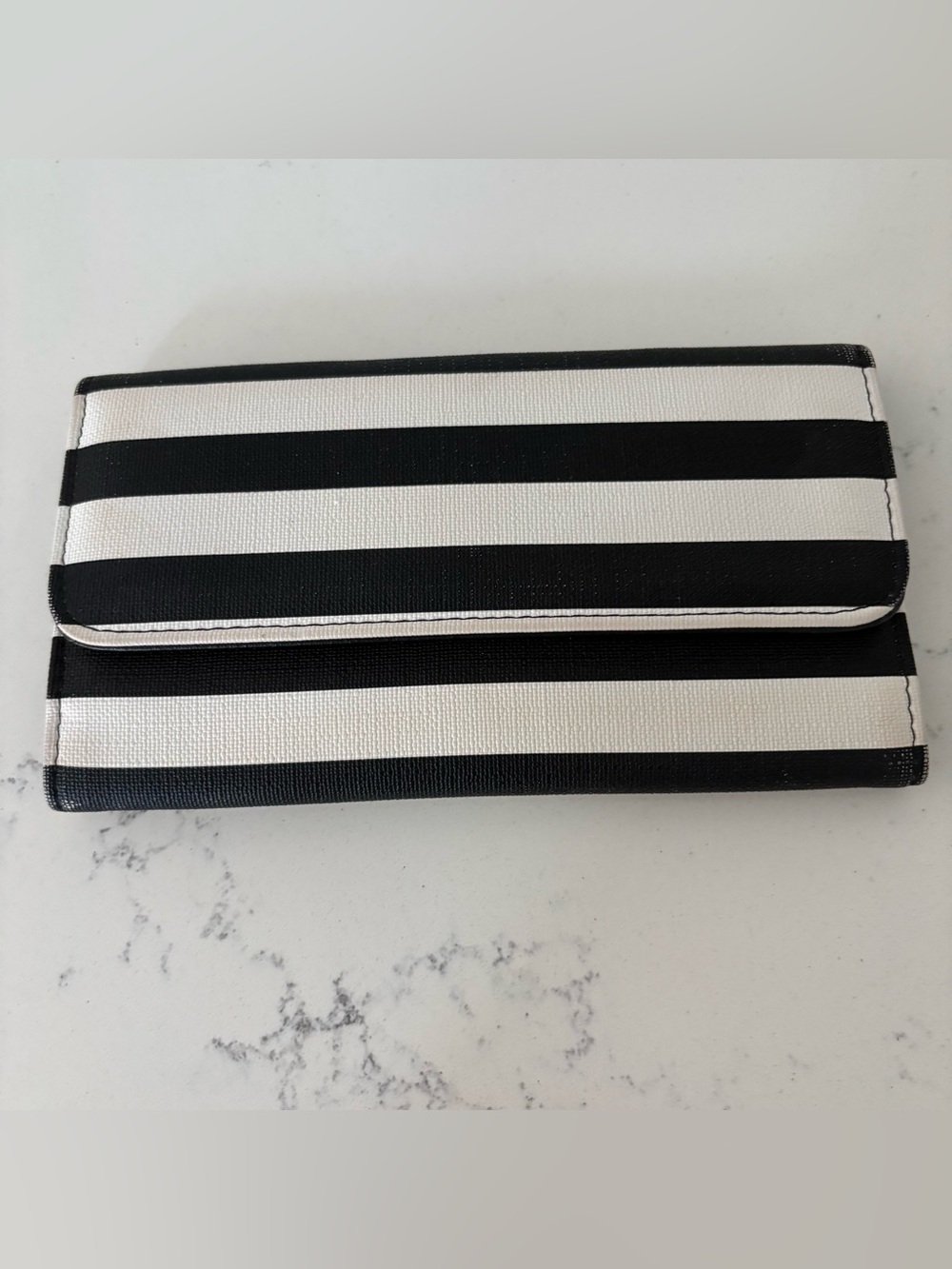 Kut from the Kloth Black and White Striped Textured Tri-Fold Wallet